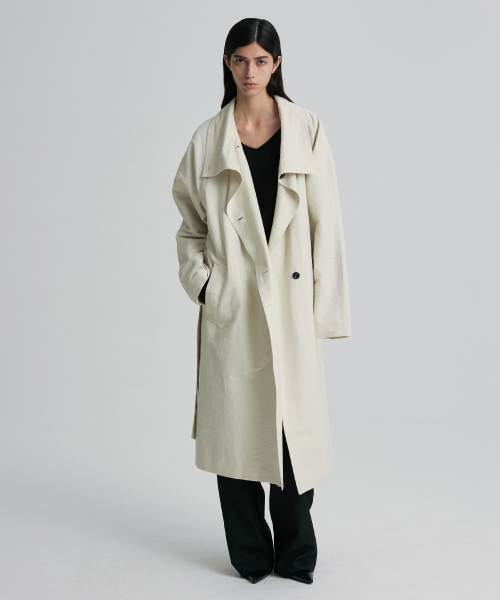 FUNNEL NECK BELTED TRENCH COAT VANILLA