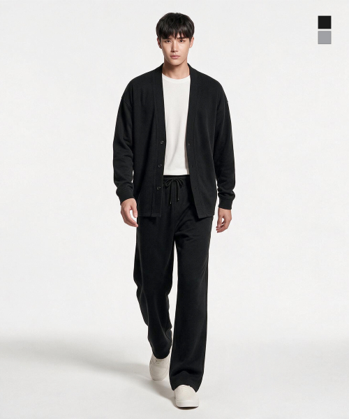제네럴웍스 스웨트 가디건 핀턱 와이드 팬츠 셋업 2컬러 FW6014