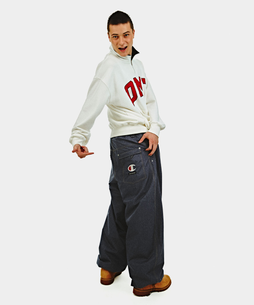 디미토 [CHAMPION x DIMITO] C-LOGO BASIC PANTS (WIDE FIT LV.2) DEEP BLUE