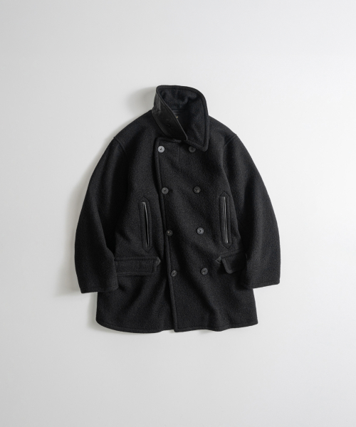 BOILED WOOL NAVAL PEA COAT black