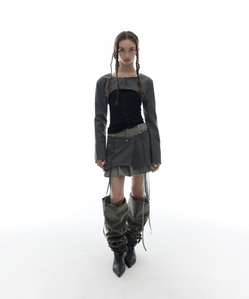 Layered Bolero Wool Jacket / Grey