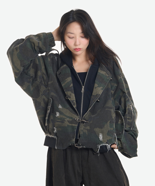 카모 탈부착 후드 자켓