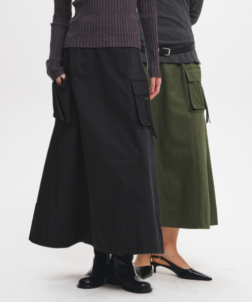 woman pocket flare long skirt [3col]