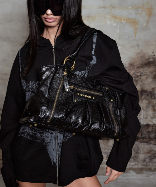 Vintage Croc Shoulder Bag - Black