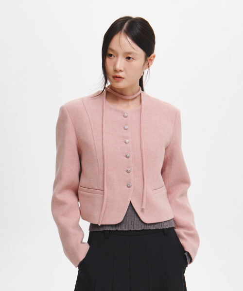 woman tie no-collar wool jacket [pink]