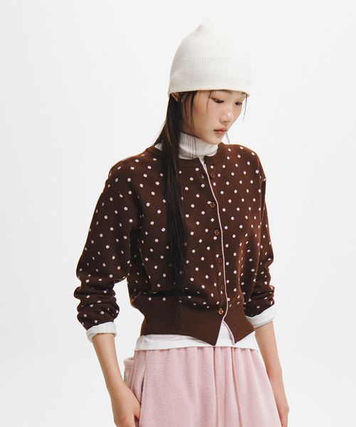 woman semi loose fit dot cardigan [brown]