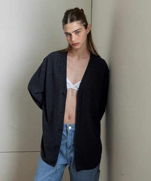 Classic Oversized Wool Cardigan (Charcoal)