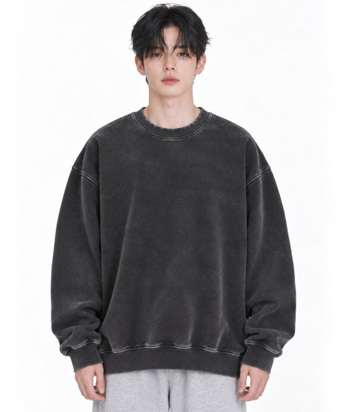 OHP 스탠다드 피그먼트 맨투맨 블랙 (기모추가) — Main product photo