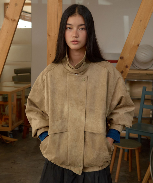 Faux Leather Blouson Jumper MU2678JP801M_BEIGE