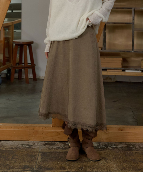 Lace Trimmed Flared Skirt MU2678SK802M_KHAKI