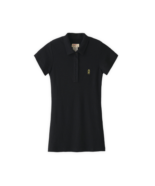 Cotton button down pique polo mini dress black