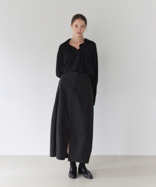 VOLUME COTTON LONG SKIRT, BLACK