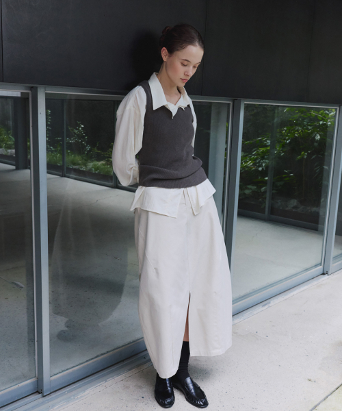 VOLUME COTTON LONG SKIRT, LIGHT BEIGE