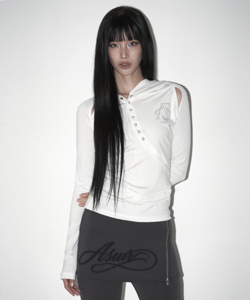 슬릿 후드 롱슬리브 화이트 — Main product photo