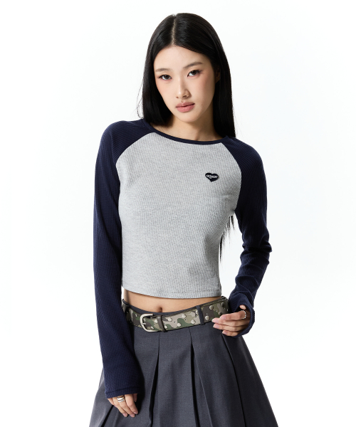 COLOR-MIX RAGLAN WAFFLE LONG SLEEVE(DARK NAVY)