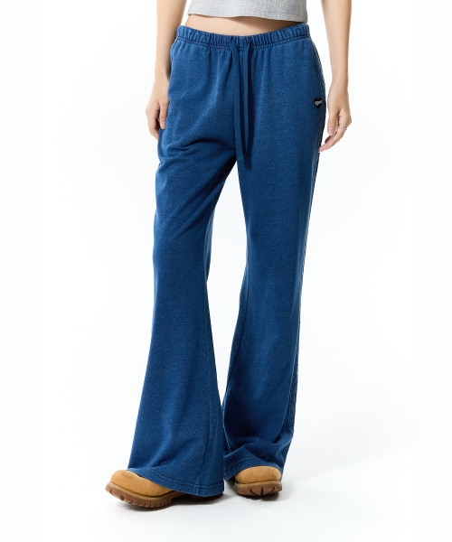 TRACK DENIM SWEAT FLARE PANTS(BLUE)