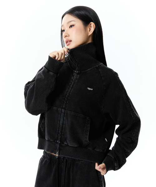 TRACK DENIM SWEAT ZIP-UP(BLACK)