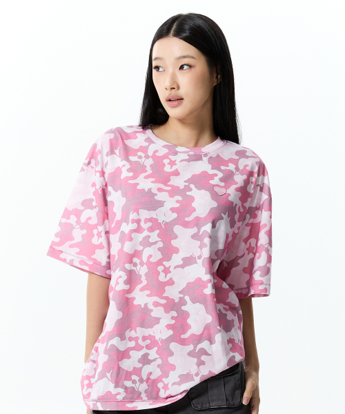 CHERRY CAMO LOOSE FIT T-SHIRT(LIGHT PINK)