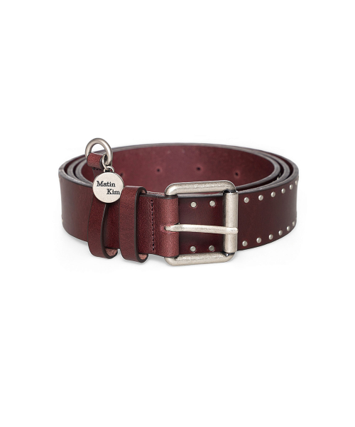 MINI DOT STUD LEATHER BELT IN WINE