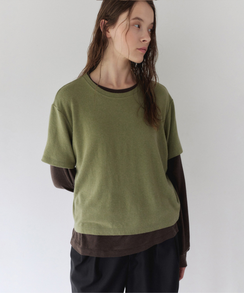 SOFT WOOL BLEND T-SHIRT, OLIVE