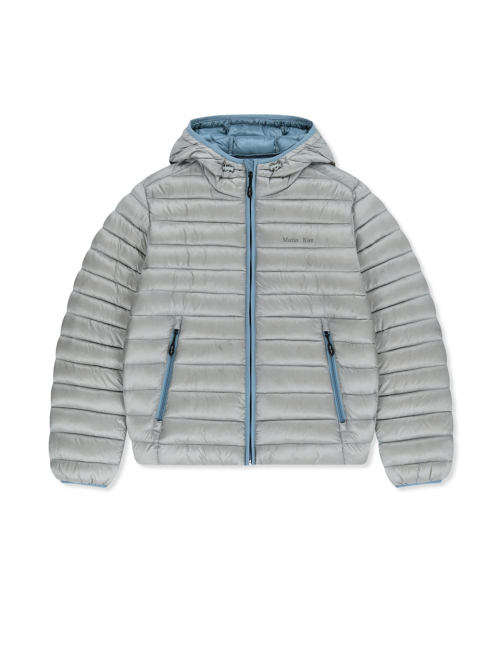 CONTRAST TRIM LIGHT DOWN HOODY JUMPER IN LIGHT GREY
