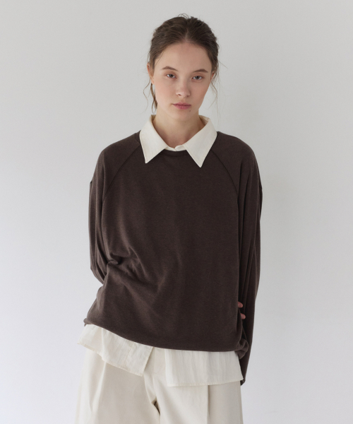 RAGLAN GATHER LONG SLEEVE, BROWN