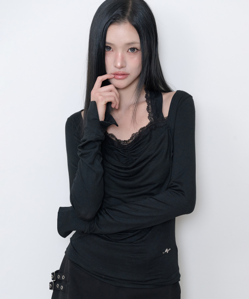 일리고 카울 레이스 롱슬리브 블랙