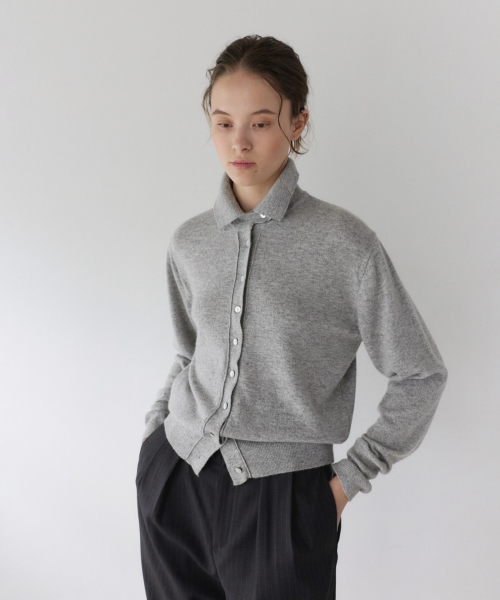 HIGH NECK BUTTON CARDIGAN, GREY