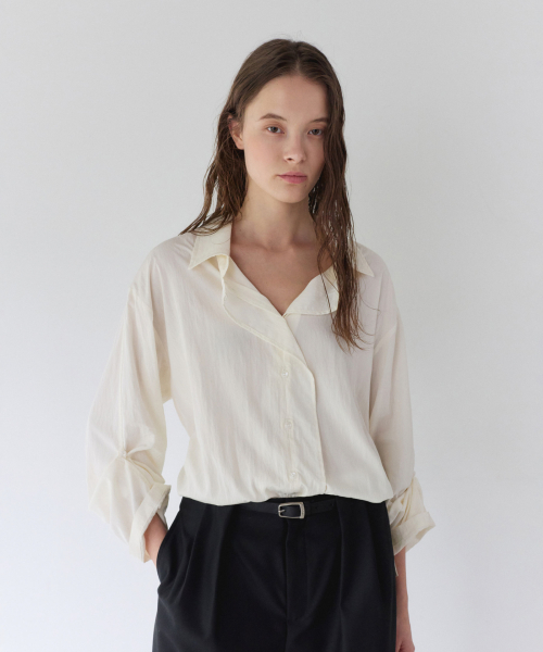 FLUID OVERLAP PLACKET SHIRT, IVORY