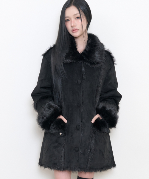 리버시블 무스탕 하프 코트 블랙 — Main product photo
