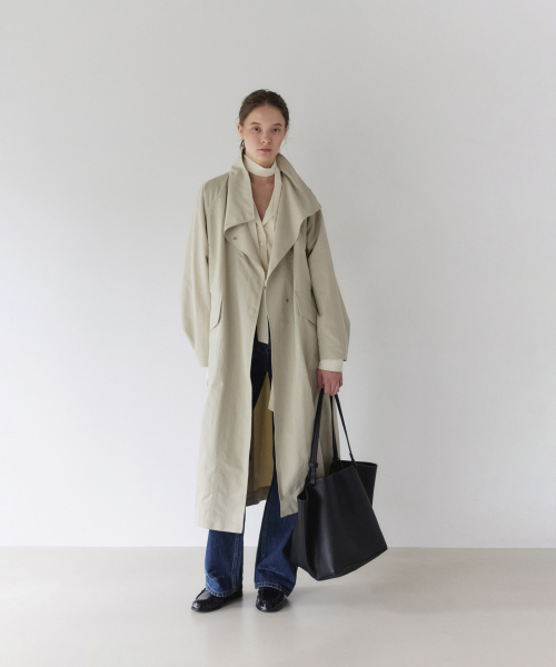 ROUGH HIGH-NECK TRENCH COAT, DUSTY BEIGE