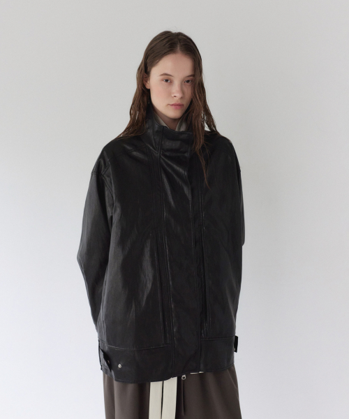 HIGH-NECK LEATHER JACKET, BLACKHIGH-NECK LEATHER JACKET, BLACK