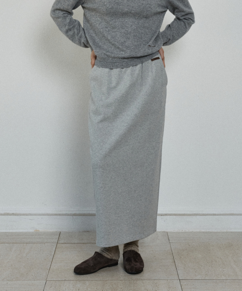 panelled banding sweat skirt - melange grey
