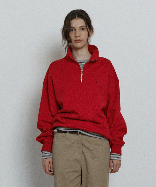 relaxed half zip up sweatshirt - red