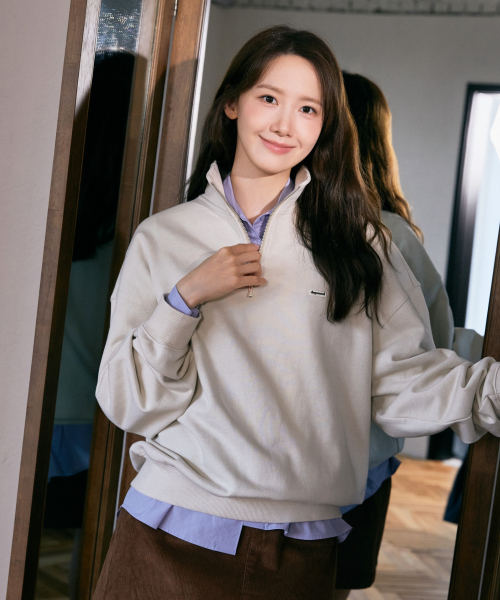 relaxed half zip up sweatshirt - beige