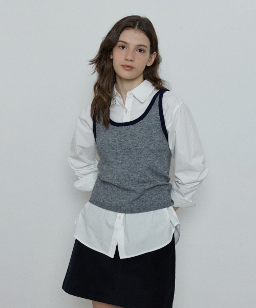 wool sleeveless knit top - grey