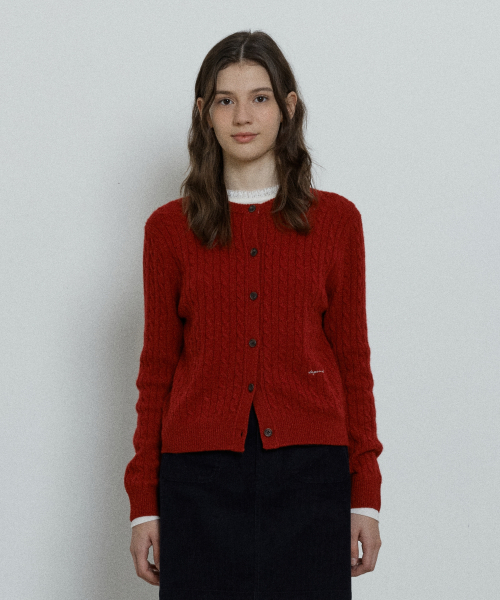 merino wool cable cardigan - red