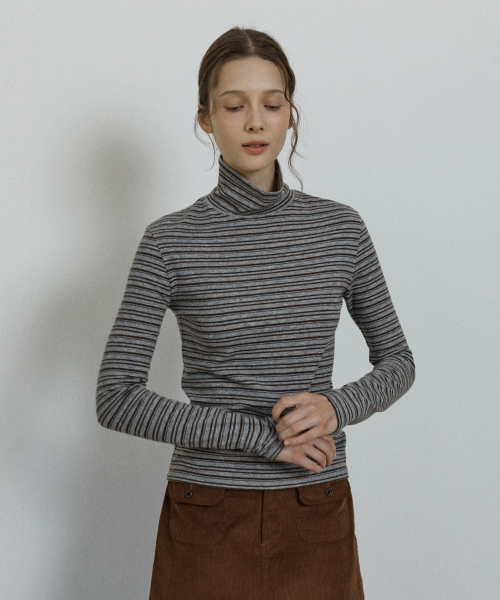 stripe turtleneck t-shirt - grey