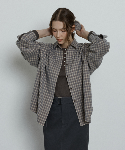 soft oversized check shirt - beige