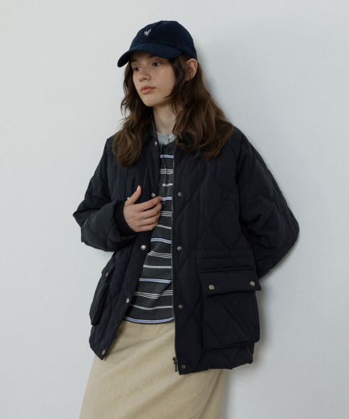 diamond quilted half jacket - black
