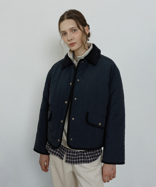 diamond quilted short jacket - dark navy