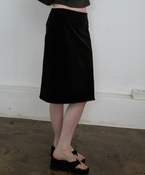 KATIE Velveteen Cotton Midi Skirt Black