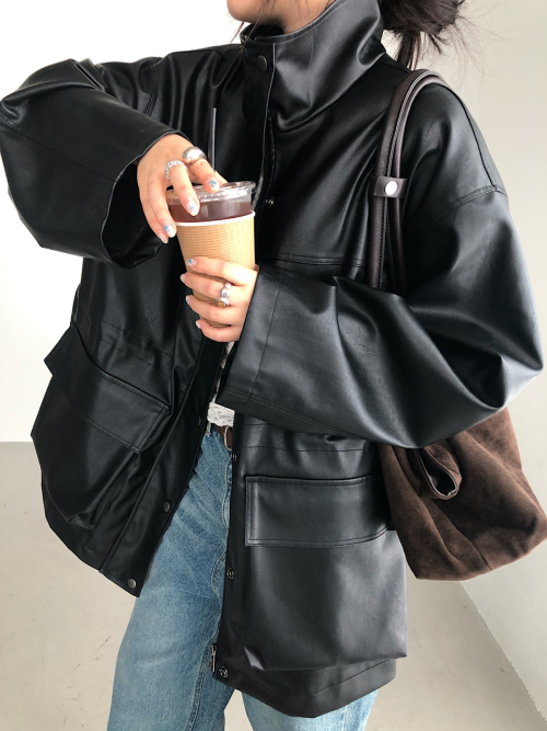 Drawstring Leather Jacket