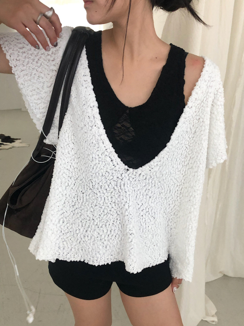 Boucle Deep V Knit Top (3C)