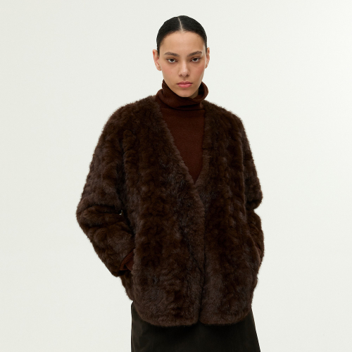 Soft V-Neck Fur Jacket EMPBWOT200
