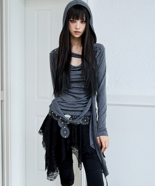 Drape Braided Hoodie (GREY)