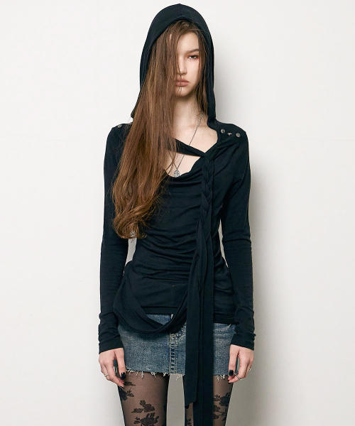 Drape Braided Hoodie (BLACK)