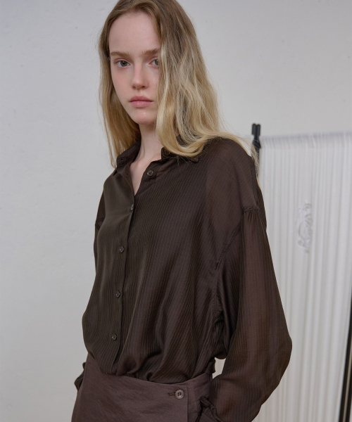 Sheered Striped Shirt_Brown