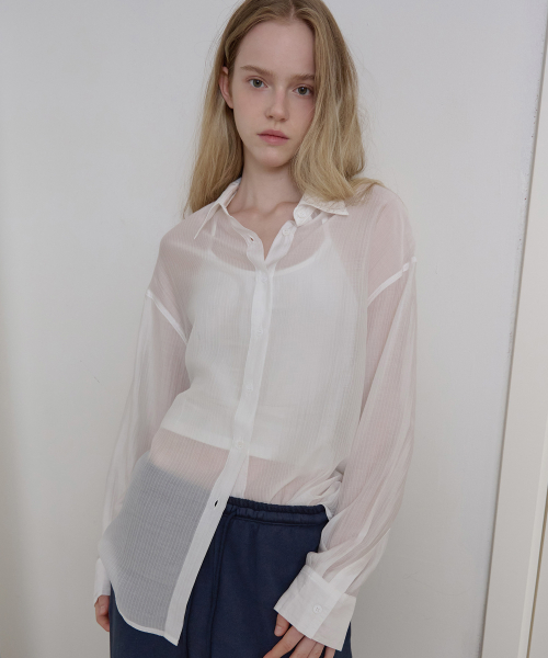 Sheered Striped Shirt_White