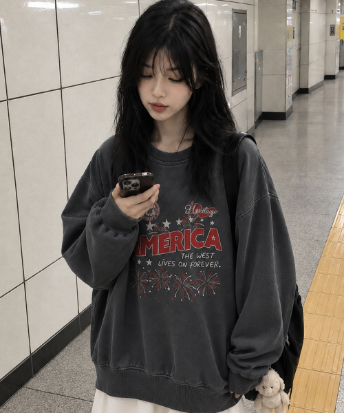 아메리칸 피그먼트 스웨트셔츠 스모크블랙